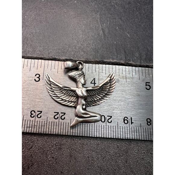 Vintage Sterling Silver Isis Goddess Pendant – Winged Egyptian Protection Amulet - Picture 7 of 9